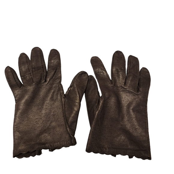 Vintage Van Raalte Dark Gray Leather Table Cut Gloves - Picture 4 of 8